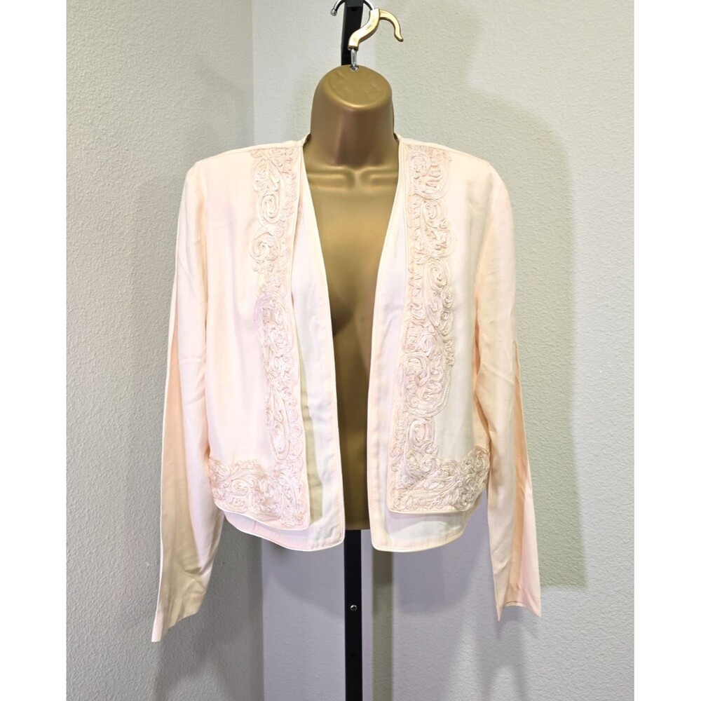80's Pastel Baby Pink Embroidered Floral Jacket 8 Taffeta Old Money Quiet Luxury